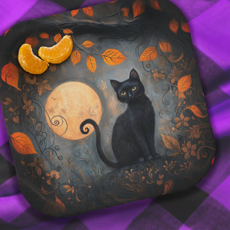 ハロウィーンブラックキャット華美ムーディフルムーン ペーパープレート