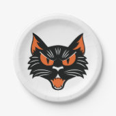 ハロウィーンブラックキャット顔 ペーパープレート (正面)