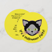 ハロウィーンブラックキャット顔 招待状 (正面/裏面)