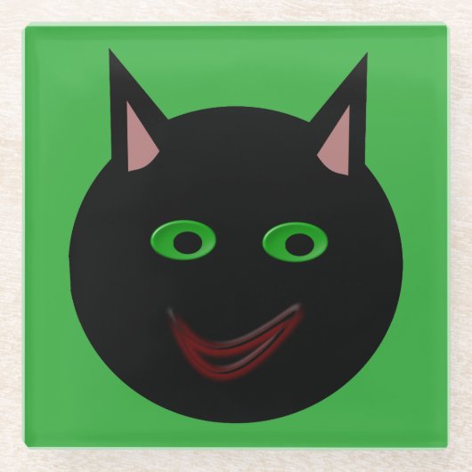 ハロウィーンブラックキャット ガラスコースター (正面)