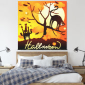 ハロウィーンブラックキャット キャンバスプリント (インサイチュ (寝室))