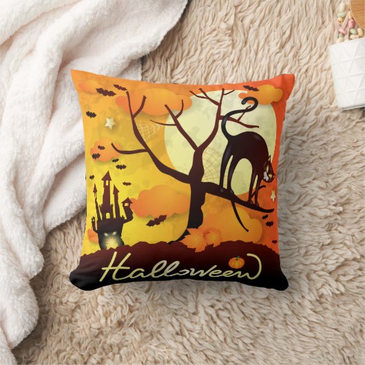 ハロウィーンブラックキャット クッション (ブランケット)