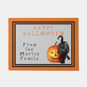 ハロウィーンブラックキャット&ジャックオランタンパーソナライズされた ドアマット