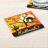 ハロウィーンブラックキャット スクエアペーパーコースター (アングル)