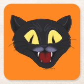 ハロウィーンブラックキャット スクエアペーパーコースター (正面)