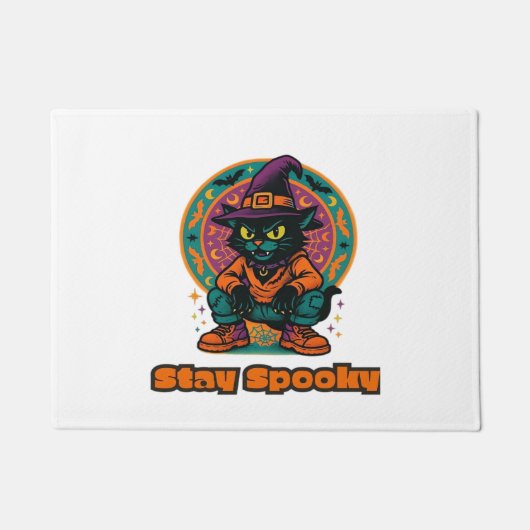 ハロウィーンブラックキャット – ステイ不気味レトロウィッチキャット ドアマット (正面)