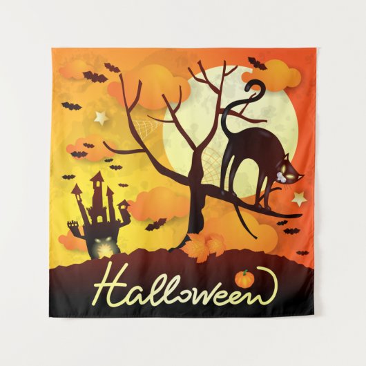 ハロウィーンブラックキャット タペストリー (正面)