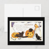 ハロウィーンブラックキャット・チャイルド・カラス ポストカード (正面/裏面)