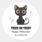 ハロウィーンブラックキャット – トリックまたはトリートデザイン ラウンドシール (正面)