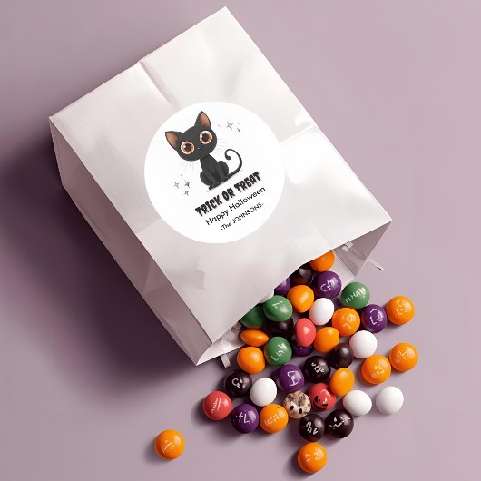 ハロウィーンブラックキャット – トリックまたはトリートデザイン ラウンドシール
