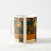 ハロウィーンブラックキャット&パンプキンマ不気味グ – ヴィンテージ コーヒーマグカップ (正面左)