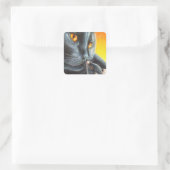 ハロウィーンブラックキャット&ブラックマウスウォーターカラーアート スクエアシール (バッグ)