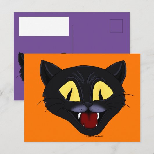 ハロウィーンブラックキャット ポストカード (正面/裏面)