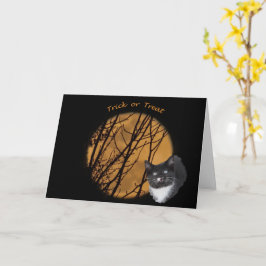 ハロウィーンブラックキャット&ムーンをトリックまたはトリートメント カード