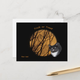 ハロウィーンブラックキャット&ムーンをトリックまたはトリートメント ポストカード
