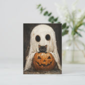 ハロウィーンブラックキャット&幽霊 – かわいい不気味 ポストカード (スタンド正面)