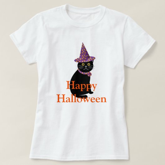 ハロウィーンブラックキャット Tシャツ (デザイン正面)