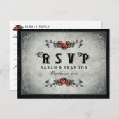 ハロウィーンブラックグレー&ハートメニューRSVP インビテーションポストカード (正面/裏面)
