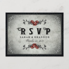ハロウィーンブラックグレー&ハートメニューRSVP インビテーションポストカード