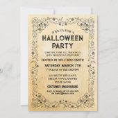 ハロウィーンブラックゴシックフレームパーティースカル 招待状 (正面)