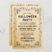 ハロウィーンブラックゴシックフレームパーティースカル 招待状 (正面/裏面)