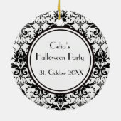 ハロウィーンブラックダマスクパターンスカル パーソナライズされた セラミックオーナメント (裏面)
