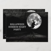 ハロウィーンブラックナイト飛んでいるウィッチフルムーンホラー 招待状 (正面/裏面)