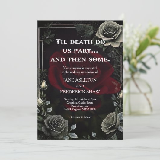 ハロウィーンブラックバラゴシック結婚式招待状 招待状 (スタンド正面)