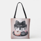 ハロウィーンブラックピンクケーキトリート不気味 トートバッグ (裏面)