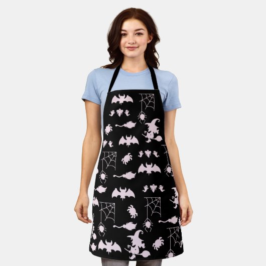 ハロウィーンブラックピンクパターン エプロン (着用した状態)