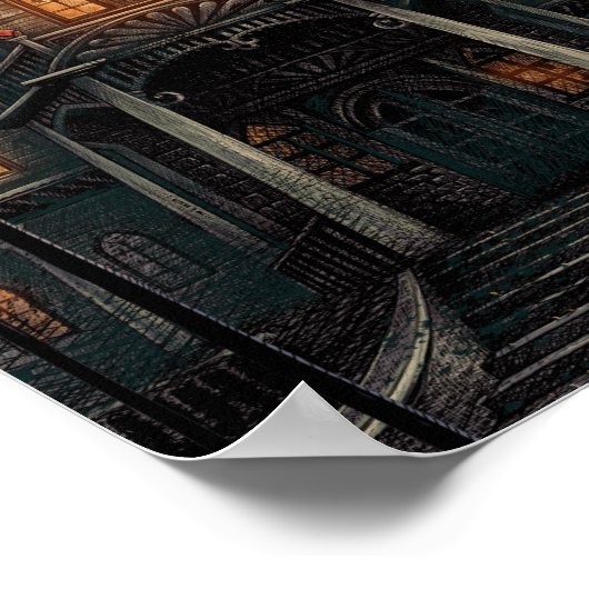 ハロウィーンブラックブルーオレンジマ幽霊のよく出るナー ポスター (角)