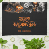 ハロウィーンブラックホースブラックキャットスプキー キッチンタオル (折り畳み)