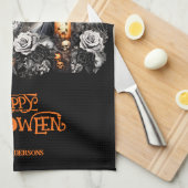 ハロウィーンブラックホースブラックキャットスプキー キッチンタオル (四つ折り)