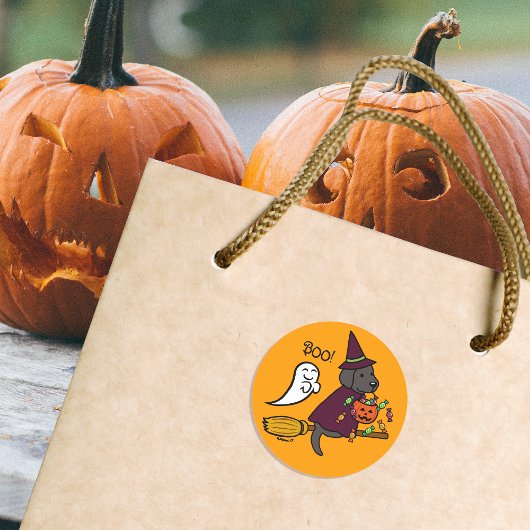 ハロウィーンブラックラブラドールとブルーム ラウンドシール