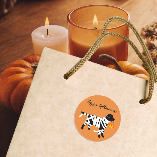 ハロウィーンブラックラブラドールミイラ ラウンドシール