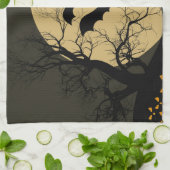 ハロウィーンブラックレッド幽霊のよく出るハウスこうもりフルムーン キッチンタオル (折り畳み)