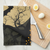 ハロウィーンブラックレッド幽霊のよく出るハウスこうもりフルムーン キッチンタオル (四つ折り)