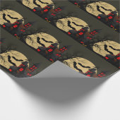 ハロウィーンブラックレッド幽霊のよく出るハウスこうもりフルムーン ラッピングペーパー (角)