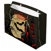 ハロウィーンブラックレッド幽霊のよく出るハウスこうもりフルムーン ラージペーパーバッグ (裏面アングル)