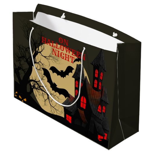 ハロウィーンブラックレッド幽霊のよく出るハウスこうもりフルムーン ラージペーパーバッグ (裏面アングル)