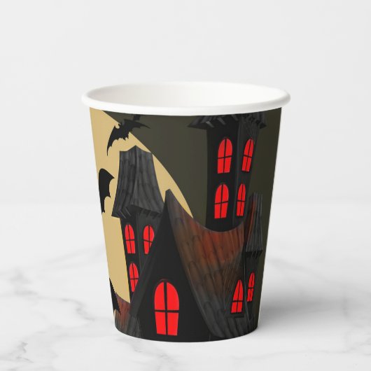 ハロウィーンブラックレッド幽霊のよく出るハウスこうもりフルムーン 紙コップ (裏面)