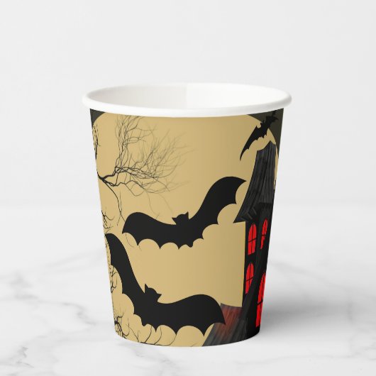 ハロウィーンブラックレッド幽霊のよく出るハウスこうもりフルムーン 紙コップ (左)