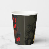 ハロウィーンブラックレッド幽霊のよく出るハウスこうもりフルムーン 紙コップ (右)