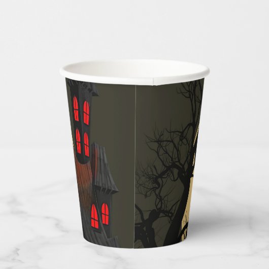 ハロウィーンブラックレッド幽霊のよく出るハウスこうもりフルムーン 紙コップ (右)