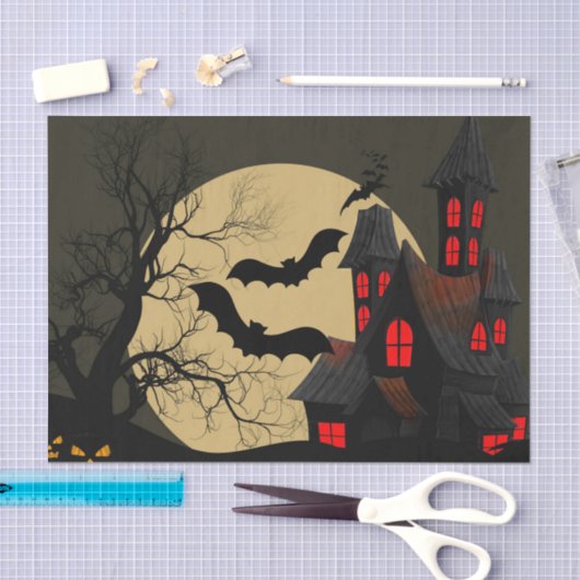 ハロウィーンブラックレッド幽霊のよく出るハウスこうもりフルムーン 薄葉紙 (クラフト)