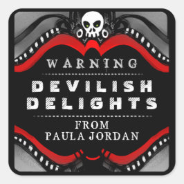 ハロウィーンブラックレッド&ホワイト警告トリートのラベル スクエアシール