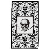 ハロウィーンブラックヴィンテージダマスクパターンスカル スモールペーパーバッグ (正面)