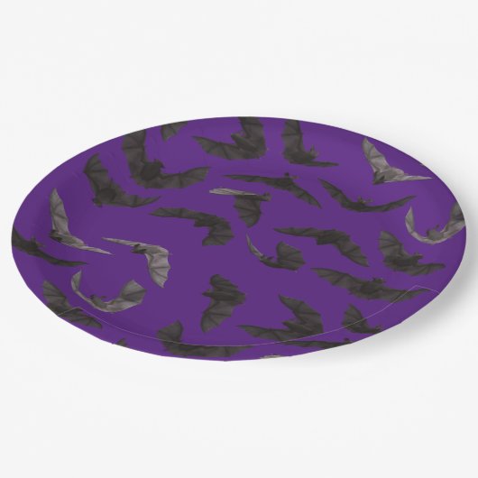 ハロウィーンブラック不気味こうもりパーティー ペーパープレート (アングル)