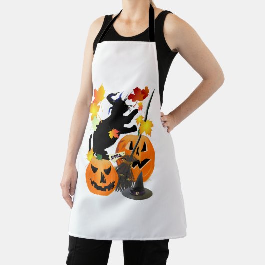 ハロウィーンブラック子猫かわいらしバッティング葉 エプロン (インサイチュ)