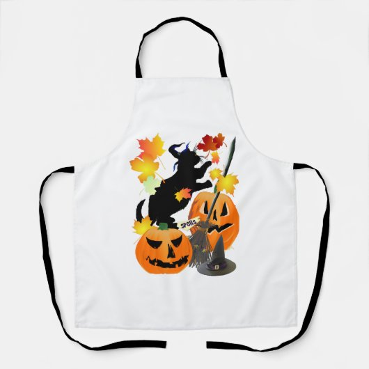 ハロウィーンブラック子猫かわいらしバッティング葉 エプロン (正面)